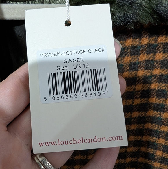 Louche London Dryden Cottage Check Faux Fur Wool Blend A-Line Coat Size US 8 NWT - Picture 5 of 9